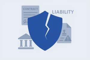Broken liability protection shield showing personal asset risk from inactive LLC non-compliance.