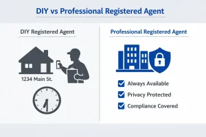 DIY vs professional registered agent comparison showing can I be my own registered agent for my LLC decision factors