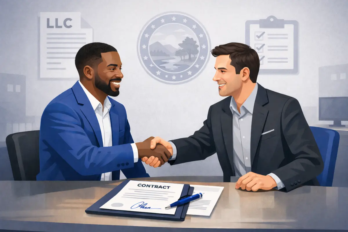 how-to-change-owner-of-llc-ownership-transfer Business owners transferring LLC ownership through a signed agreement