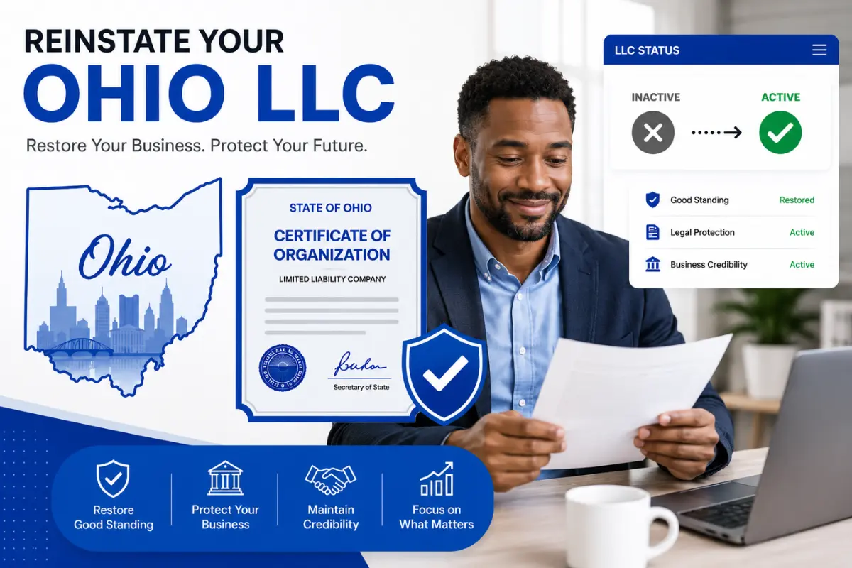 Business owner completing Ohio LLC reinstatement to restore an inactive LLC to active status